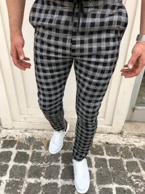 Gray Checkered Banding Slim Fit Casual Mens Pant DJ166 Mens Pant