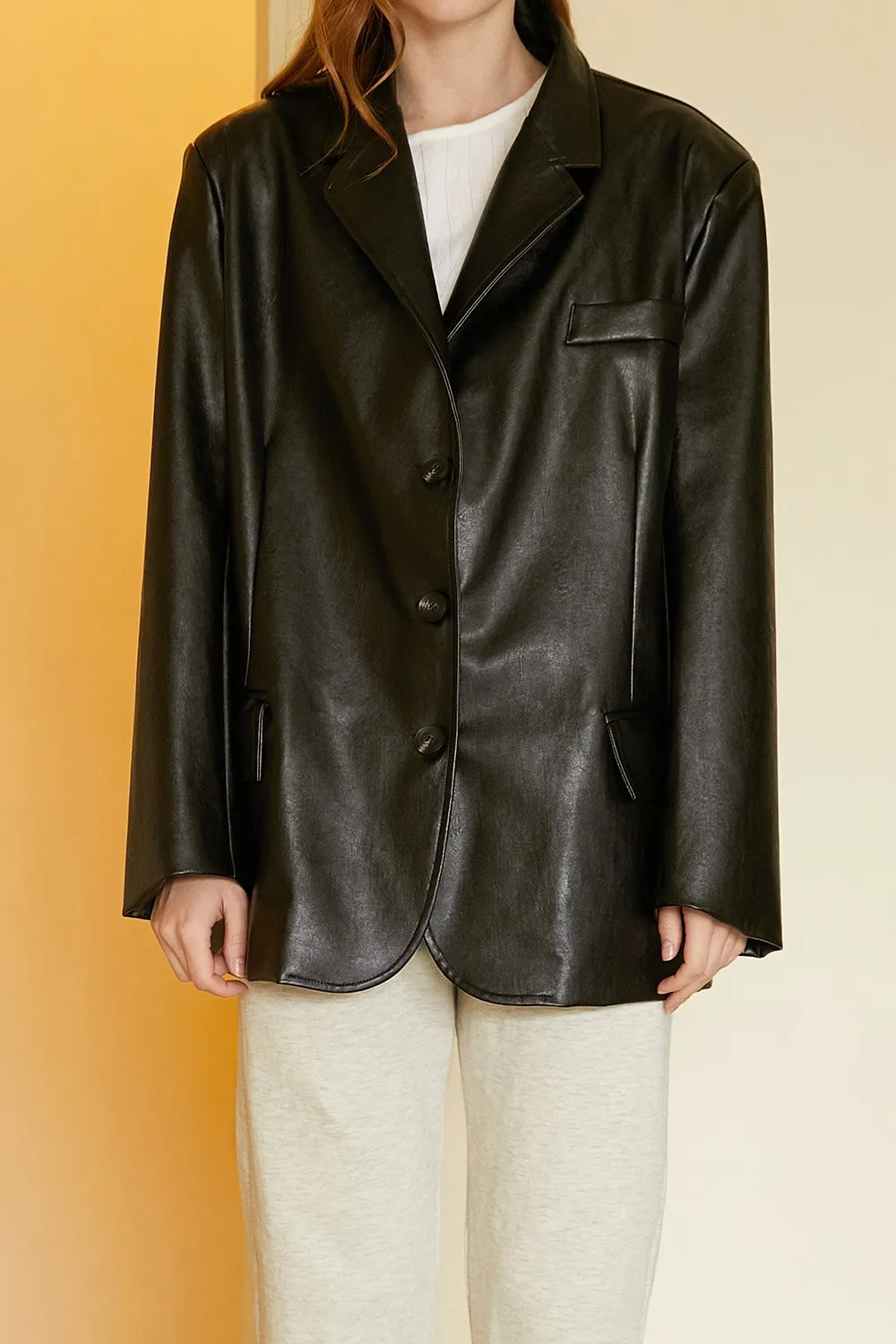 Joan Faux Leather Oversized Blazer