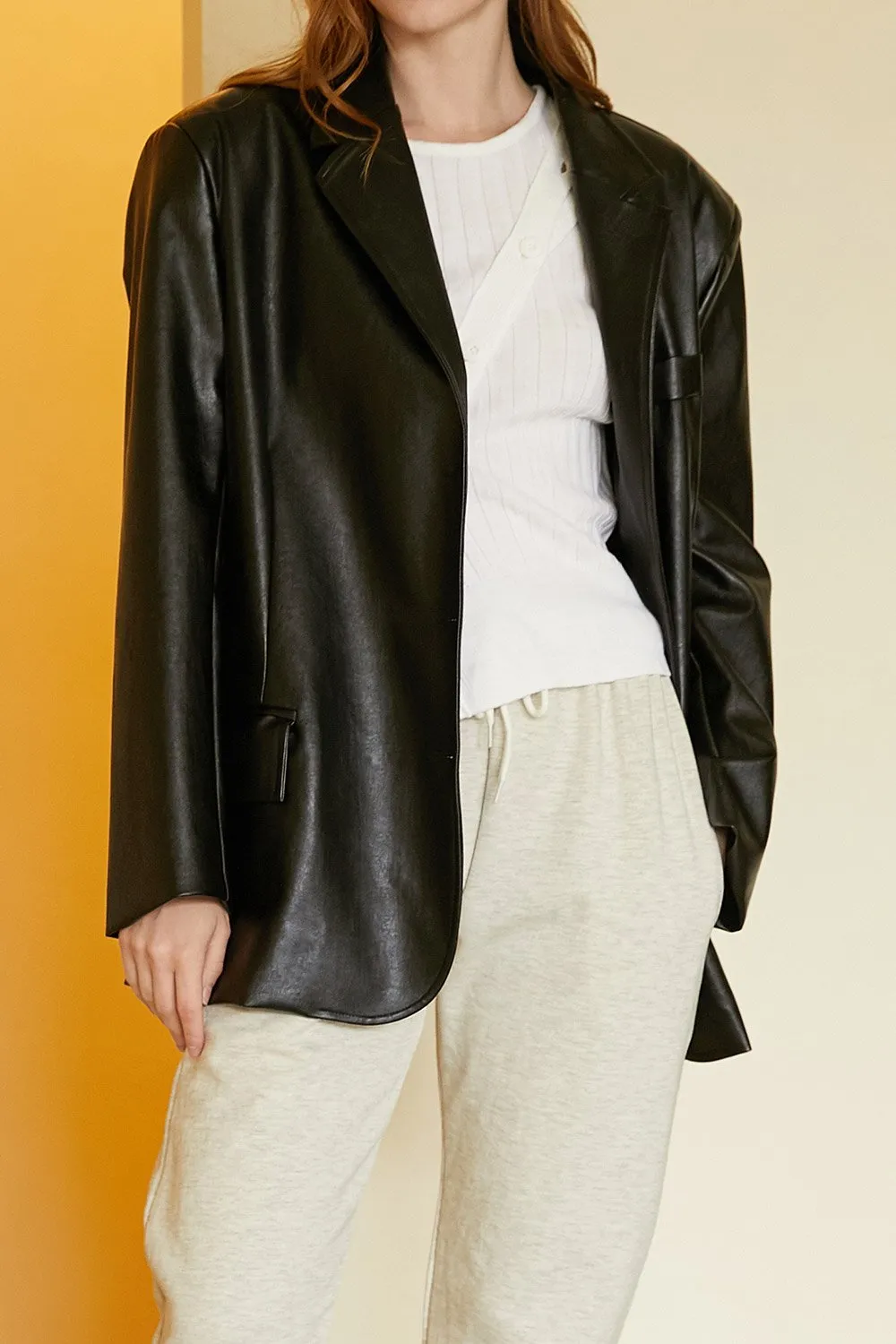 Joan Faux Leather Oversized Blazer