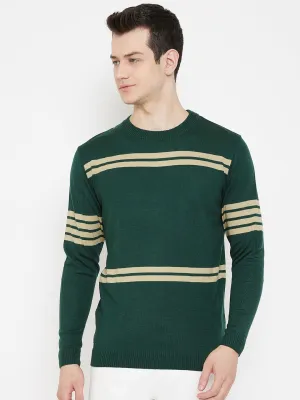 JUMP USA Men Beige Striped Round Neck Casual Pullover