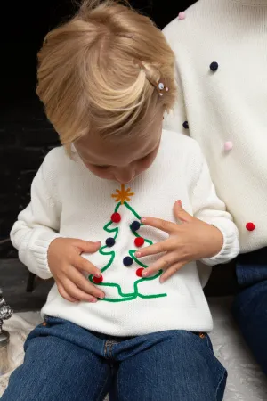 Kids Tree Doodle Crew Neck Sweater in Ivory