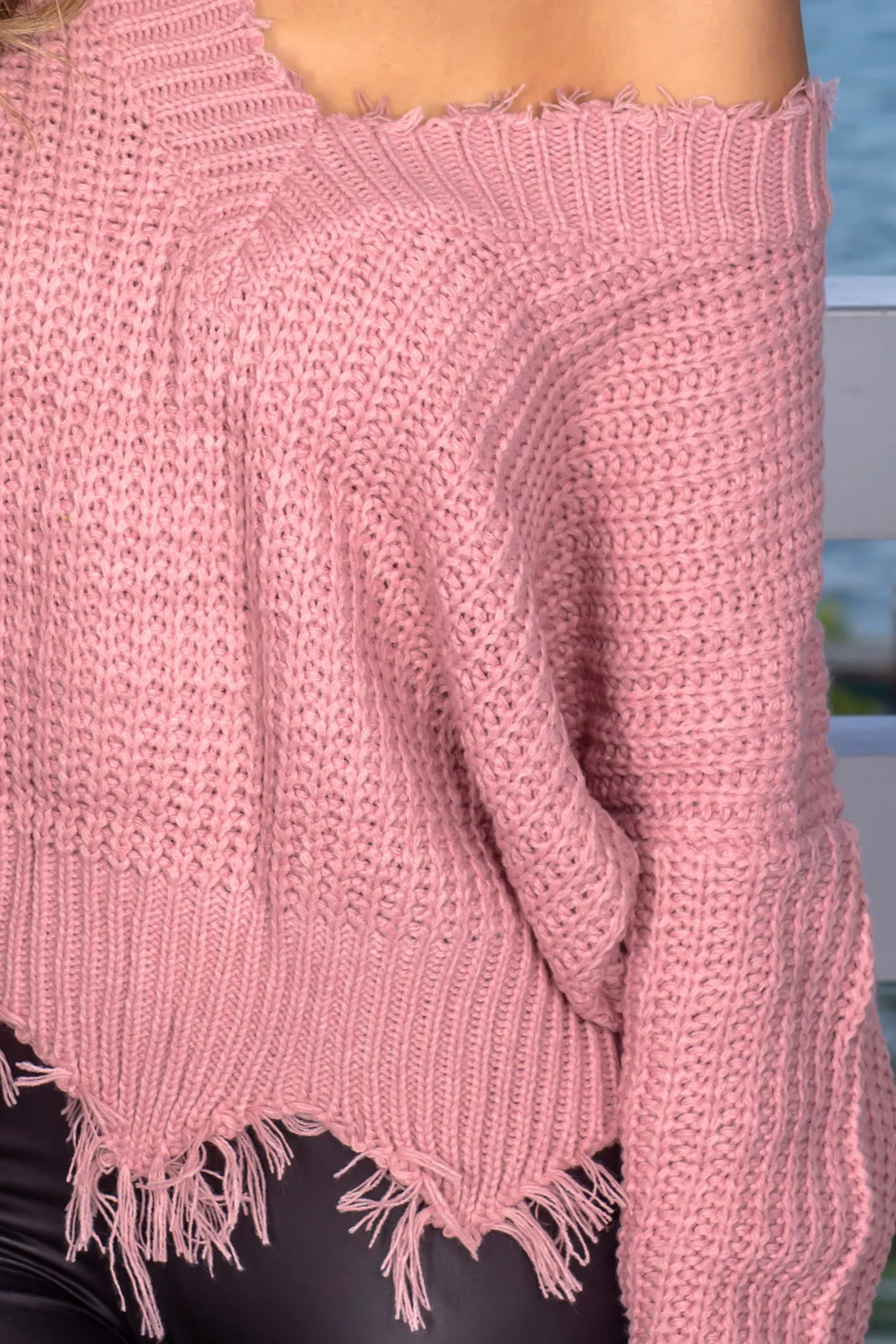 Mauve Frayed Sweater