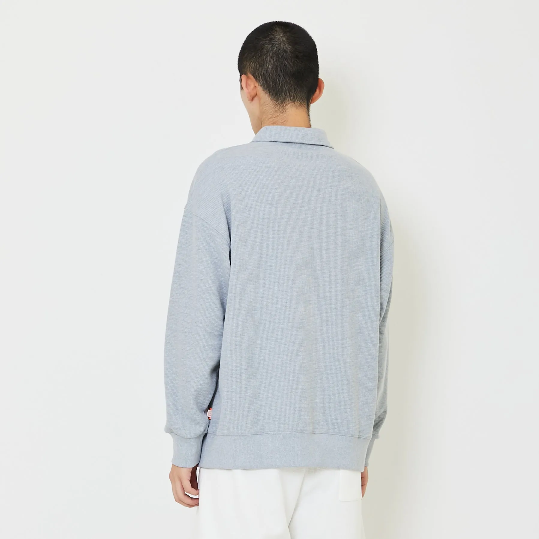 Men Oversized Polo Sweatshirt - Melange Grey - SM2407124B