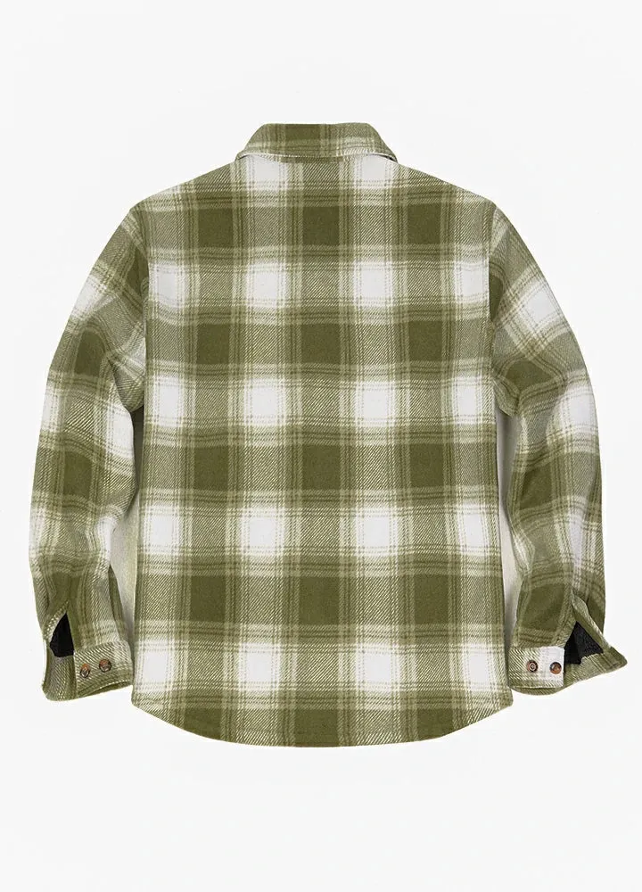 Men's Sherpa Fleece Lined Shacket,Button Down Plaid