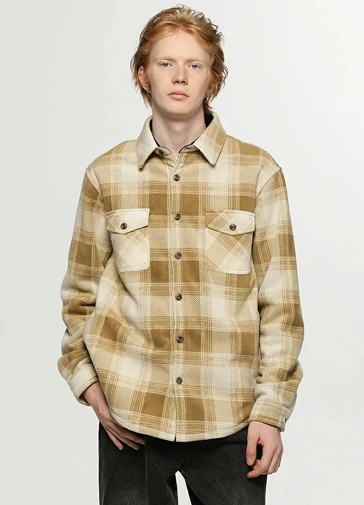 Men's Sherpa Fleece Lined Shacket,Button Down Plaid