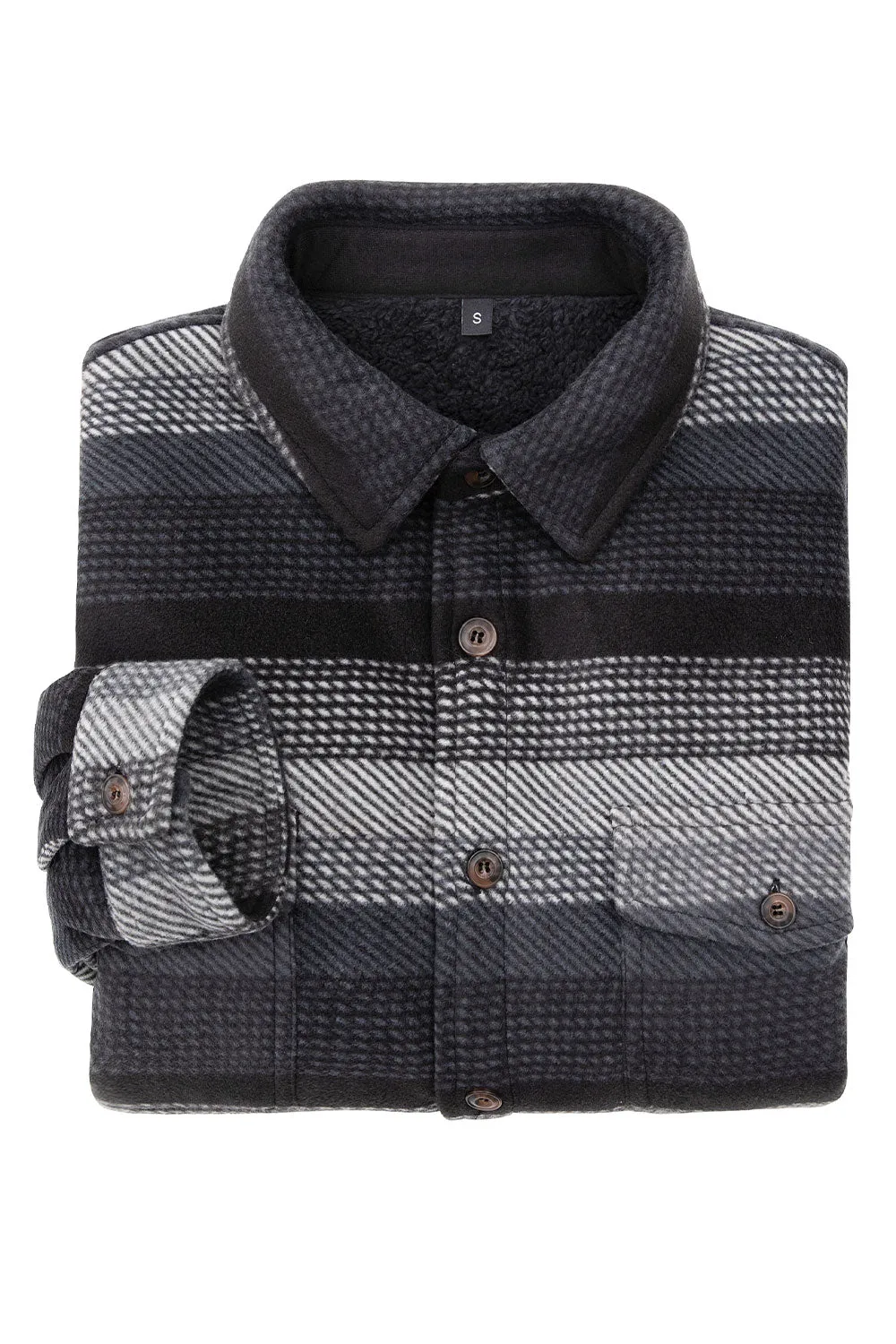 Men's Sherpa Fleece Lined Shacket,Button Down Plaid