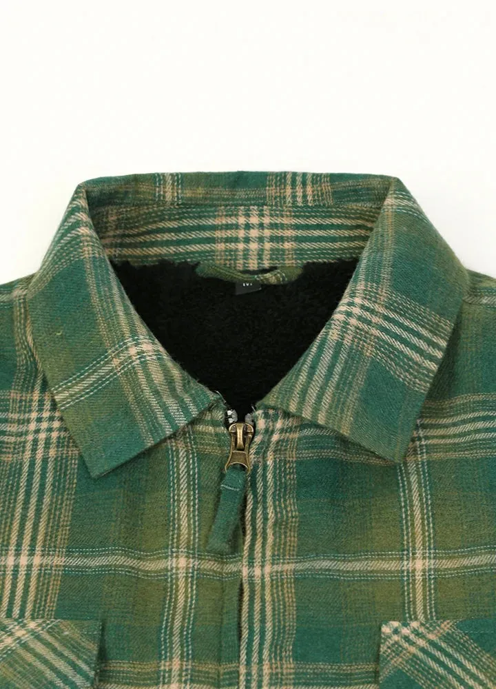 Men's Warm Sherpa Fleece Lined Full Zip Up Plaid Flannel Shirt Jacket