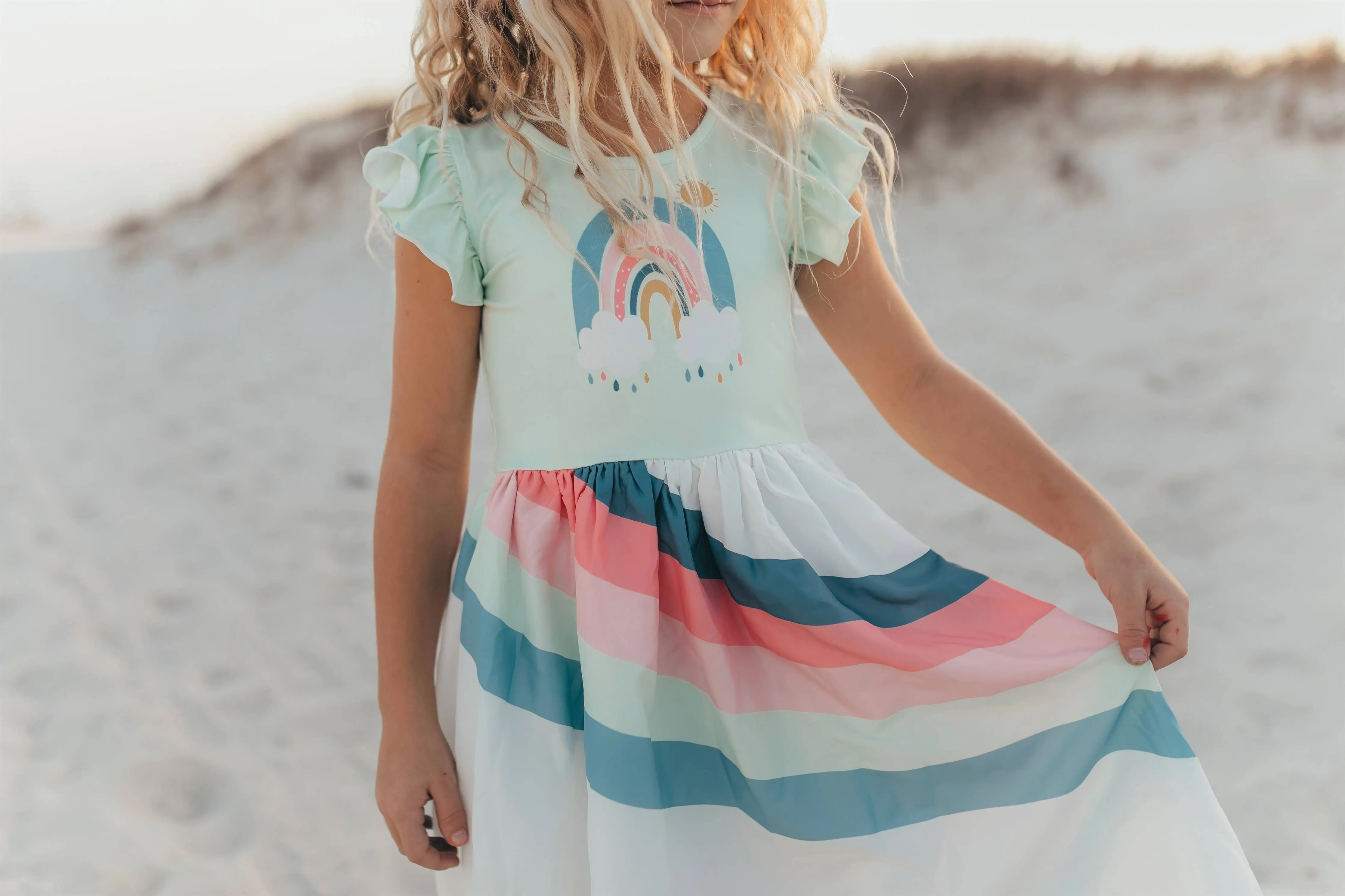 OOP Mint High Low Rainbow Spring Summer Dress