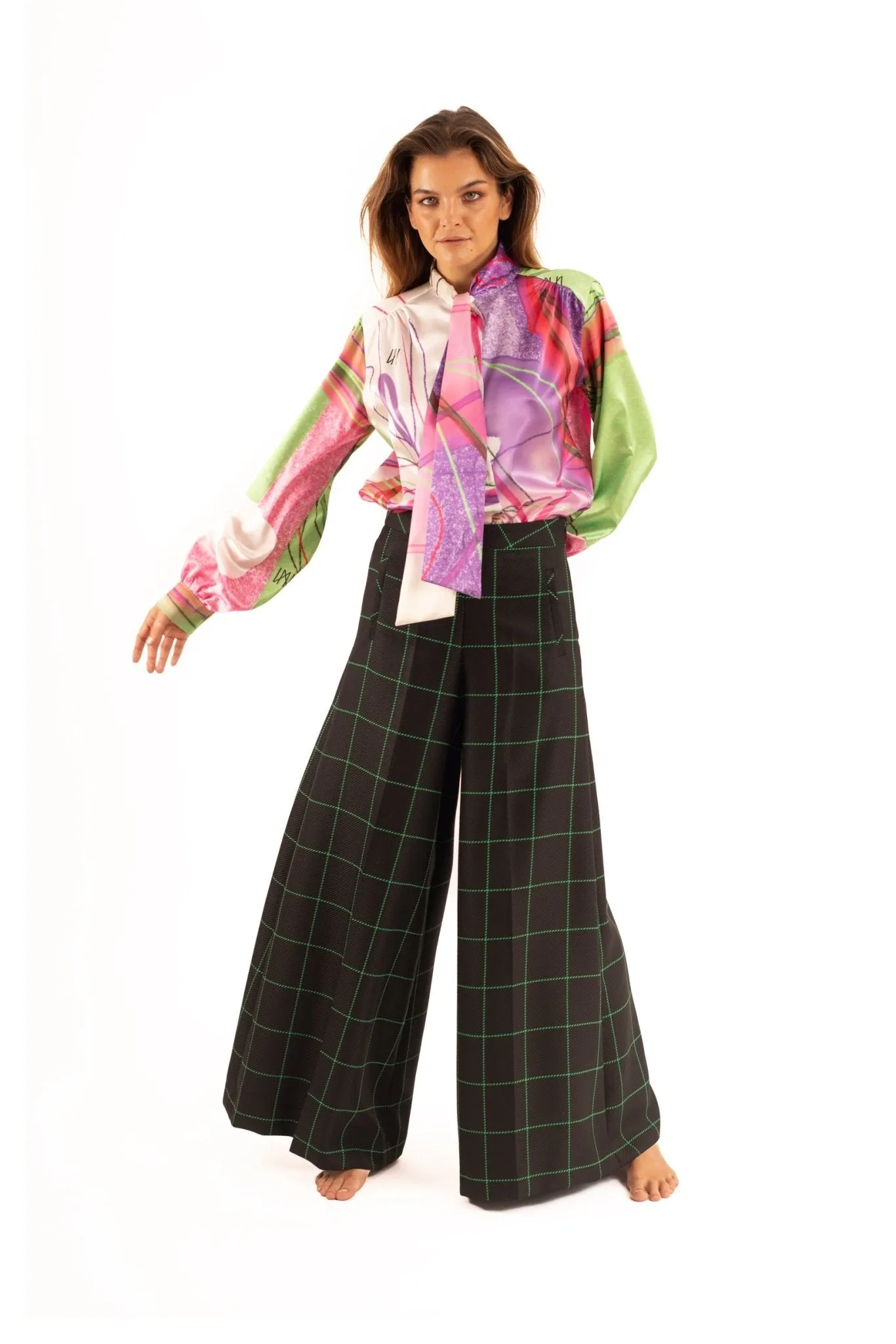 Plaid Wide Leg Pantalon Pants - NOPIN