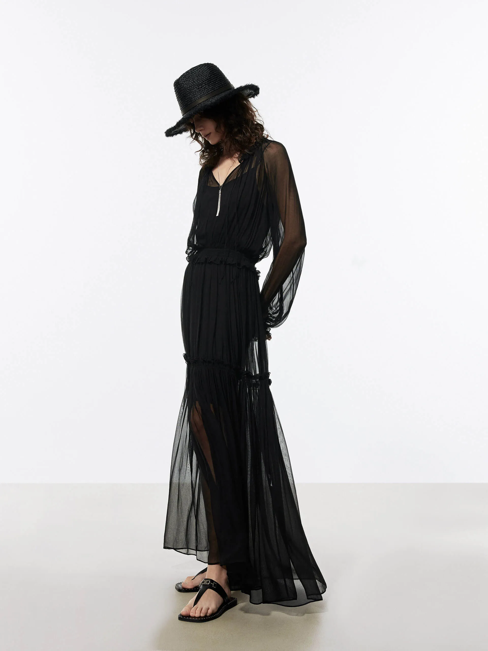 Pleated Flowy Maxi Dress