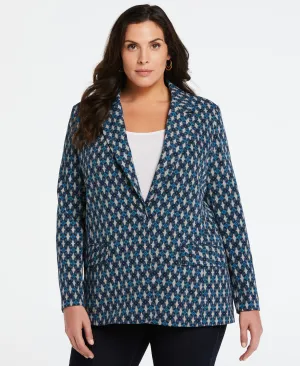 Plus Size Lined Medallion Print Single Breasted Blazer