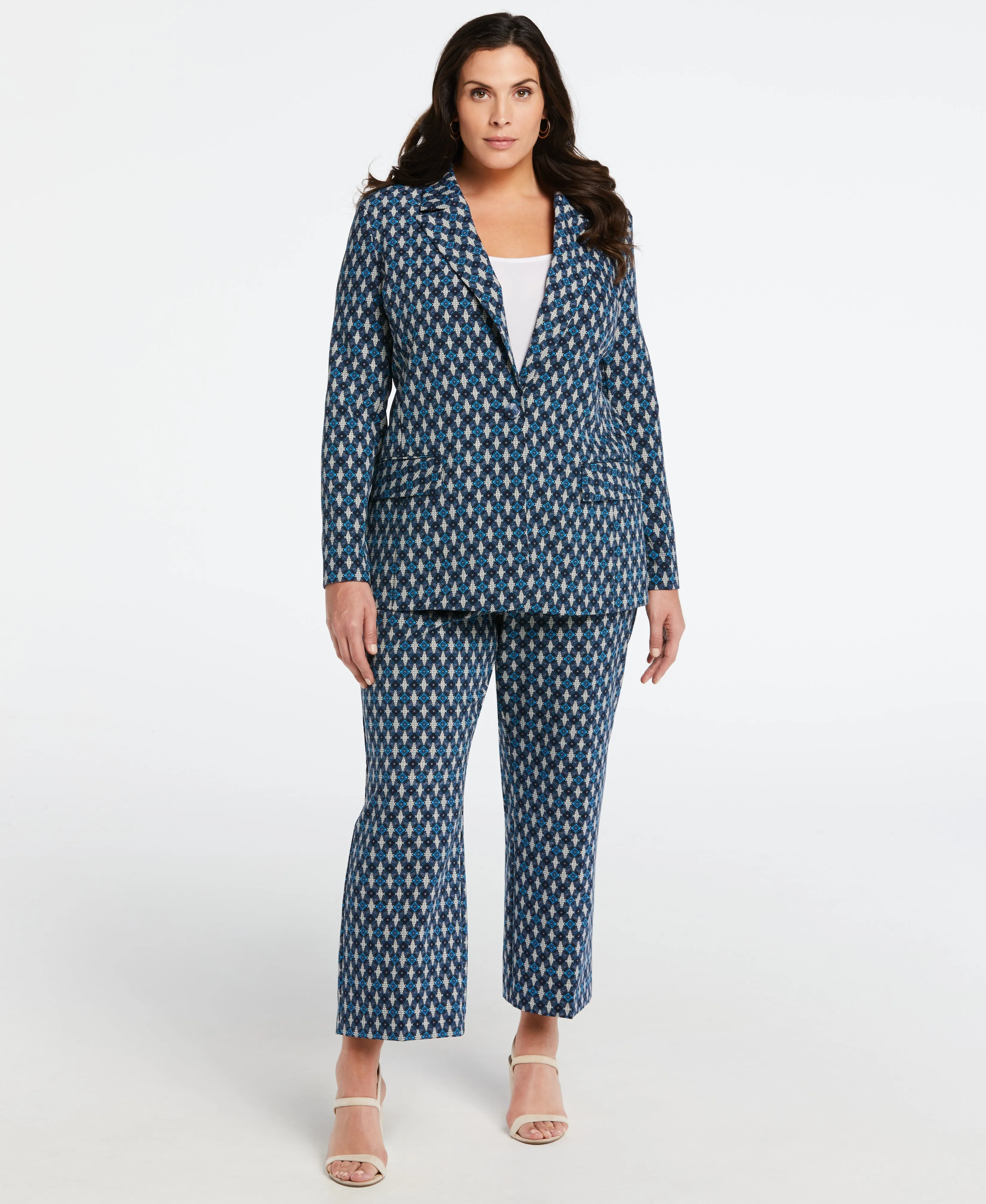 Plus Size Lined Medallion Print Single Breasted Blazer