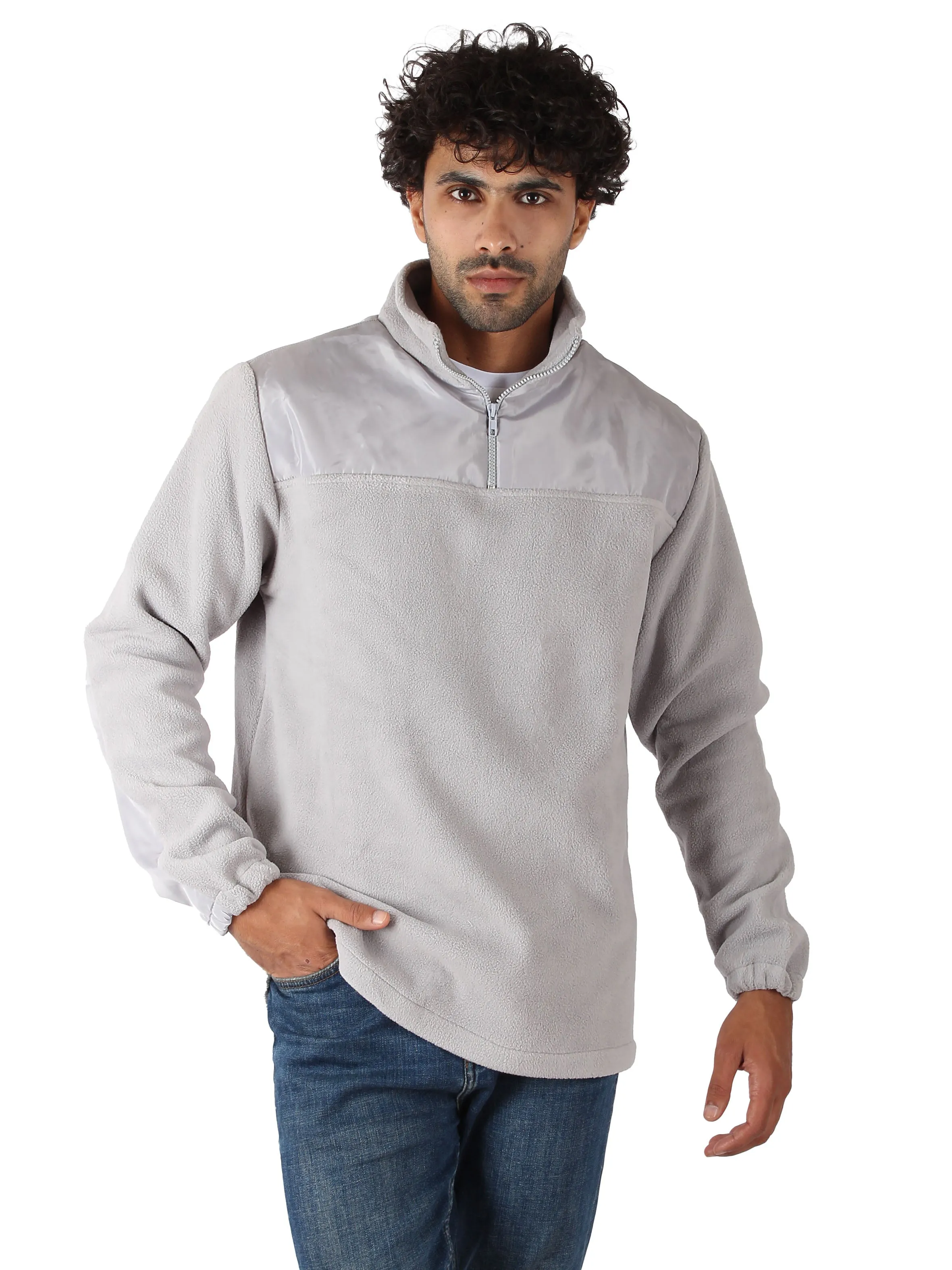 Polar Fleece Sweater Quarter Zip - Men - Gray