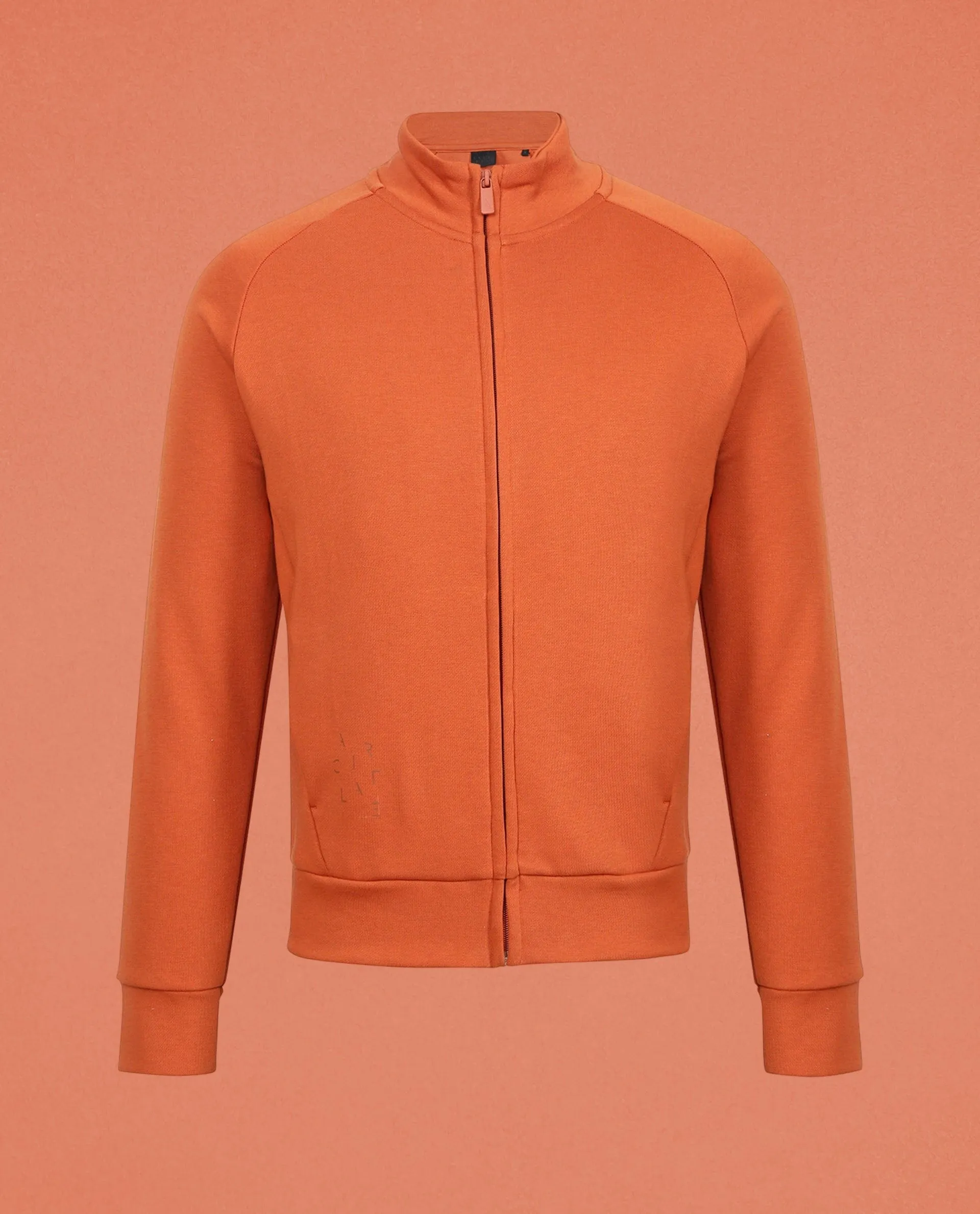 Rare Rabbit Articale Men's Azil Tangy Orange High Neck Zip-Up Jacket