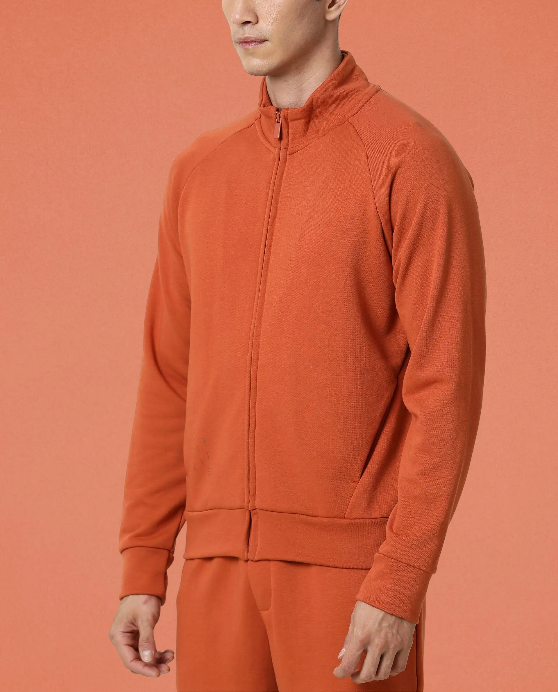 Rare Rabbit Articale Men's Azil Tangy Orange High Neck Zip-Up Jacket