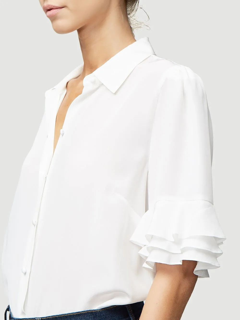 Ruffle Sleeve Top -- Blanc