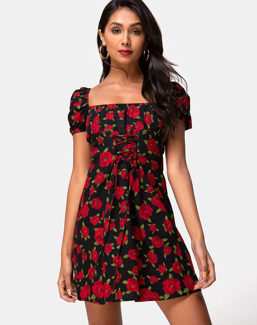 Ruzenta Mini Dress in Roaming Rose Black