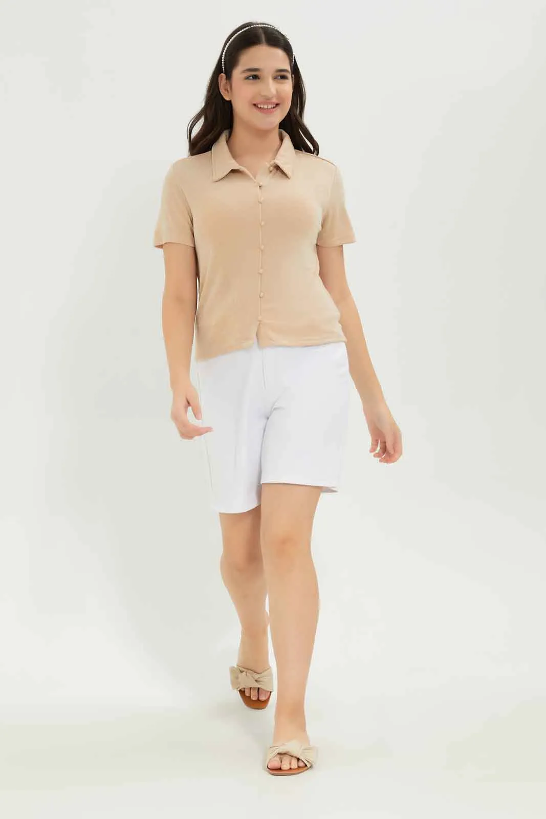 Senior Girls Beige Knitted Shirt