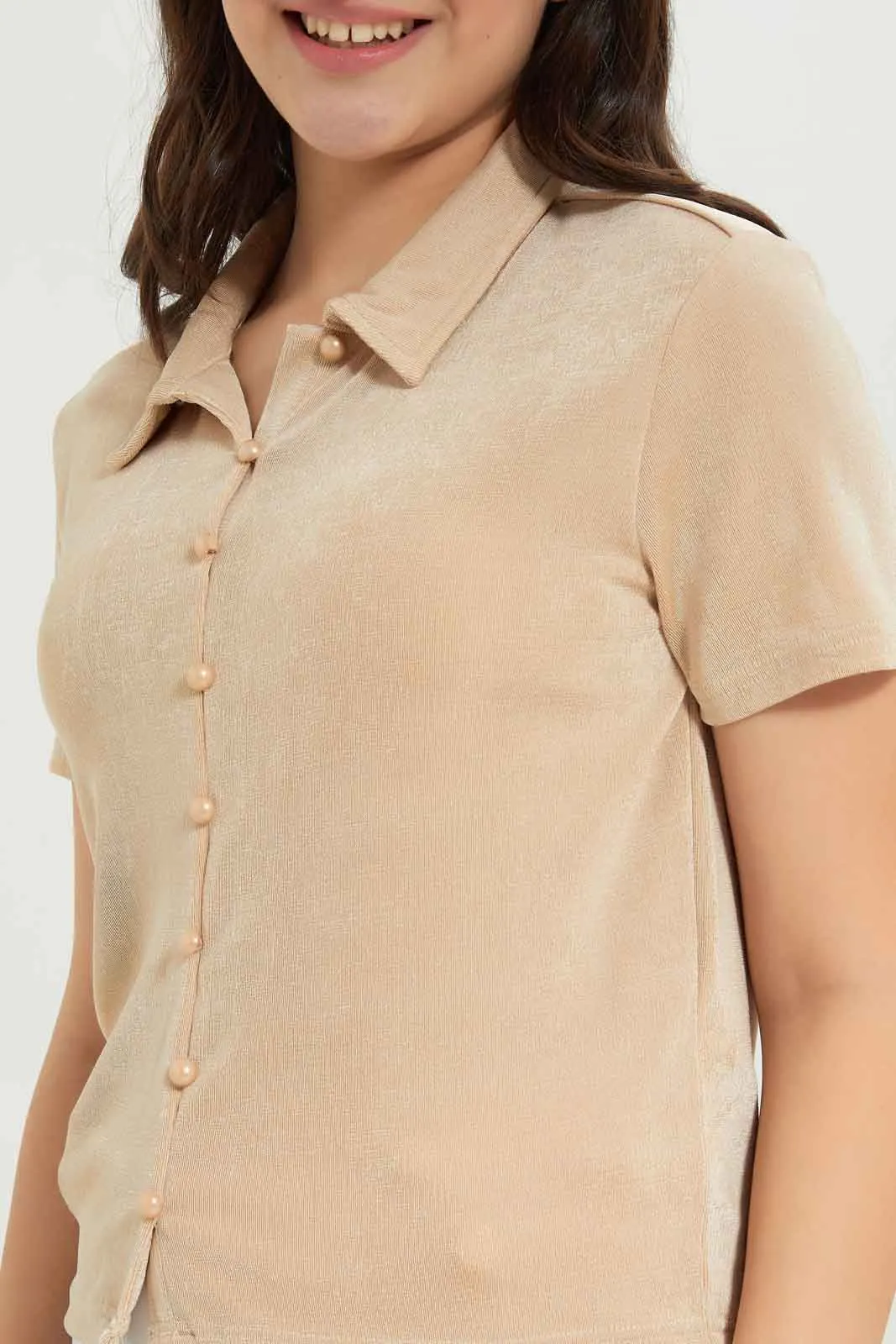 Senior Girls Beige Knitted Shirt