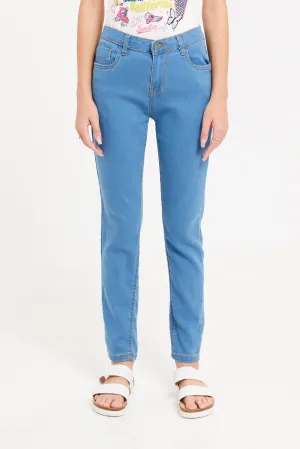 Senior Girls Blue Basic Skinny Jeans