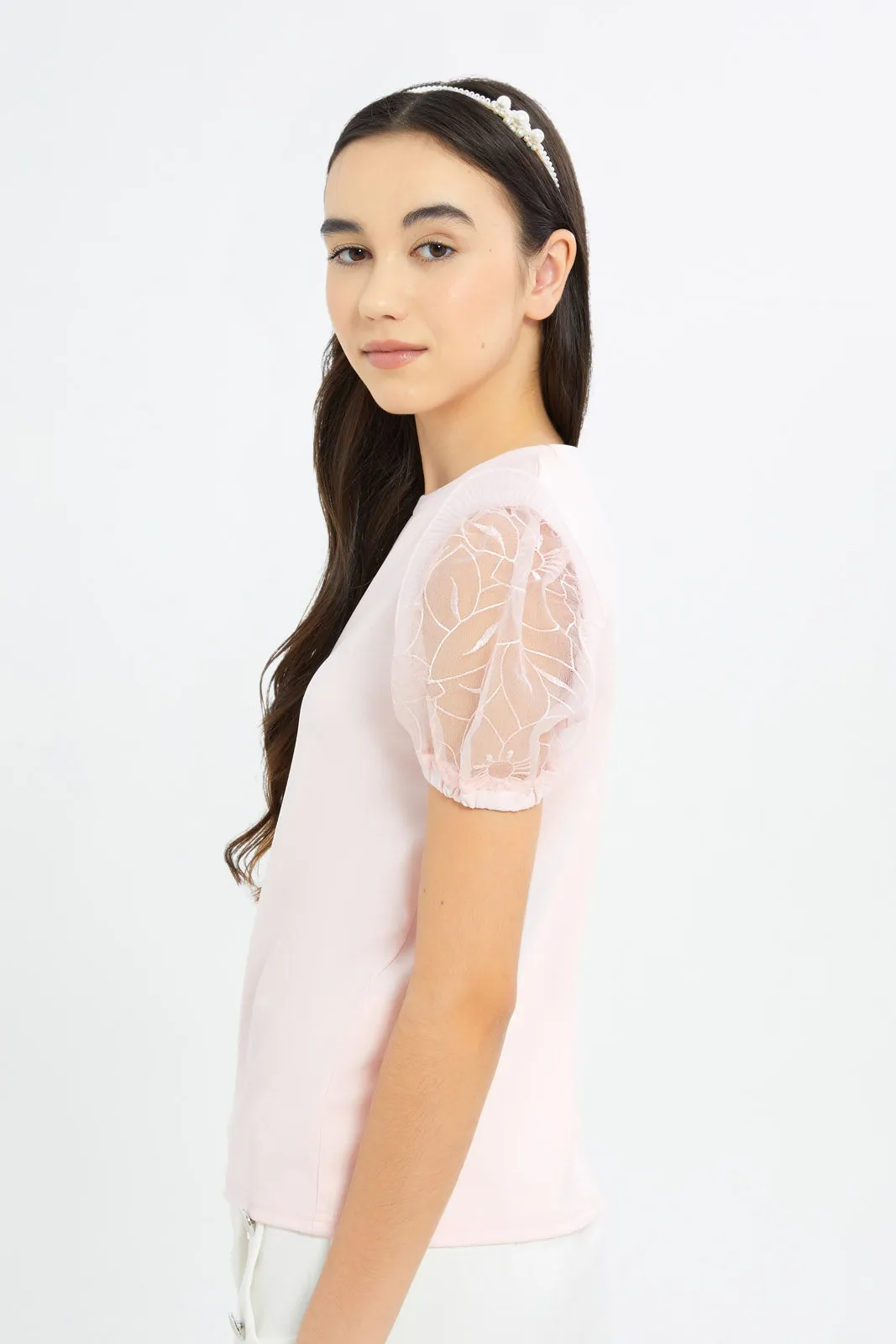 Senior Girls Pink Organza Sleeve Blouse