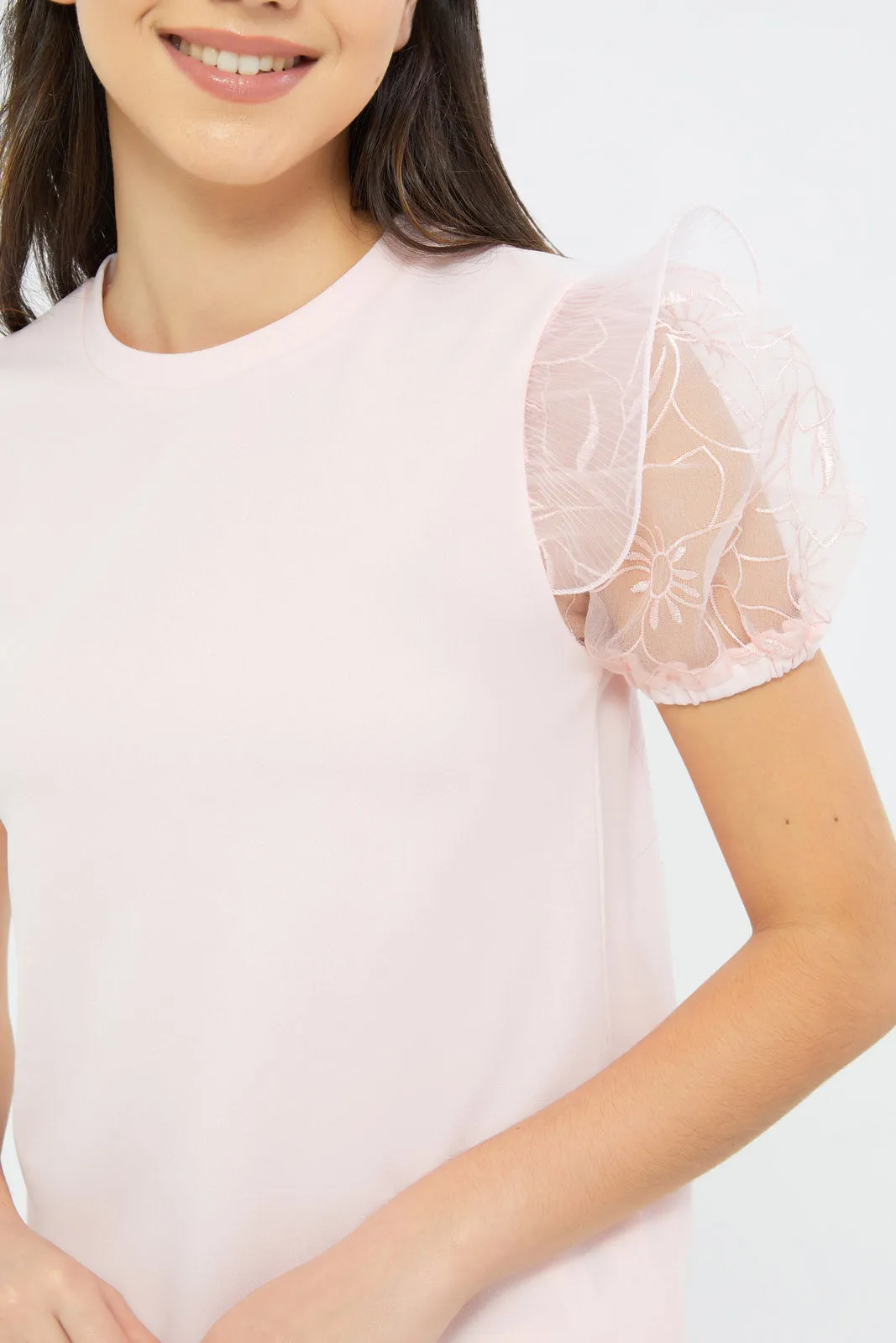 Senior Girls Pink Organza Sleeve Blouse