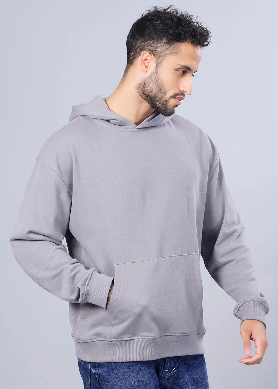 Solid Men Drop Shoulder Premium Terry Hoodie - Ash Grey