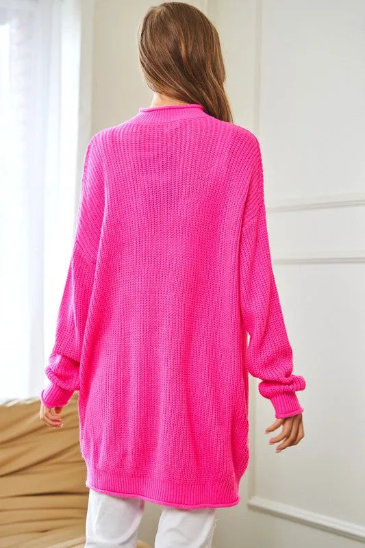 Solid Mock Neck Long Sleeve Knit Sweater