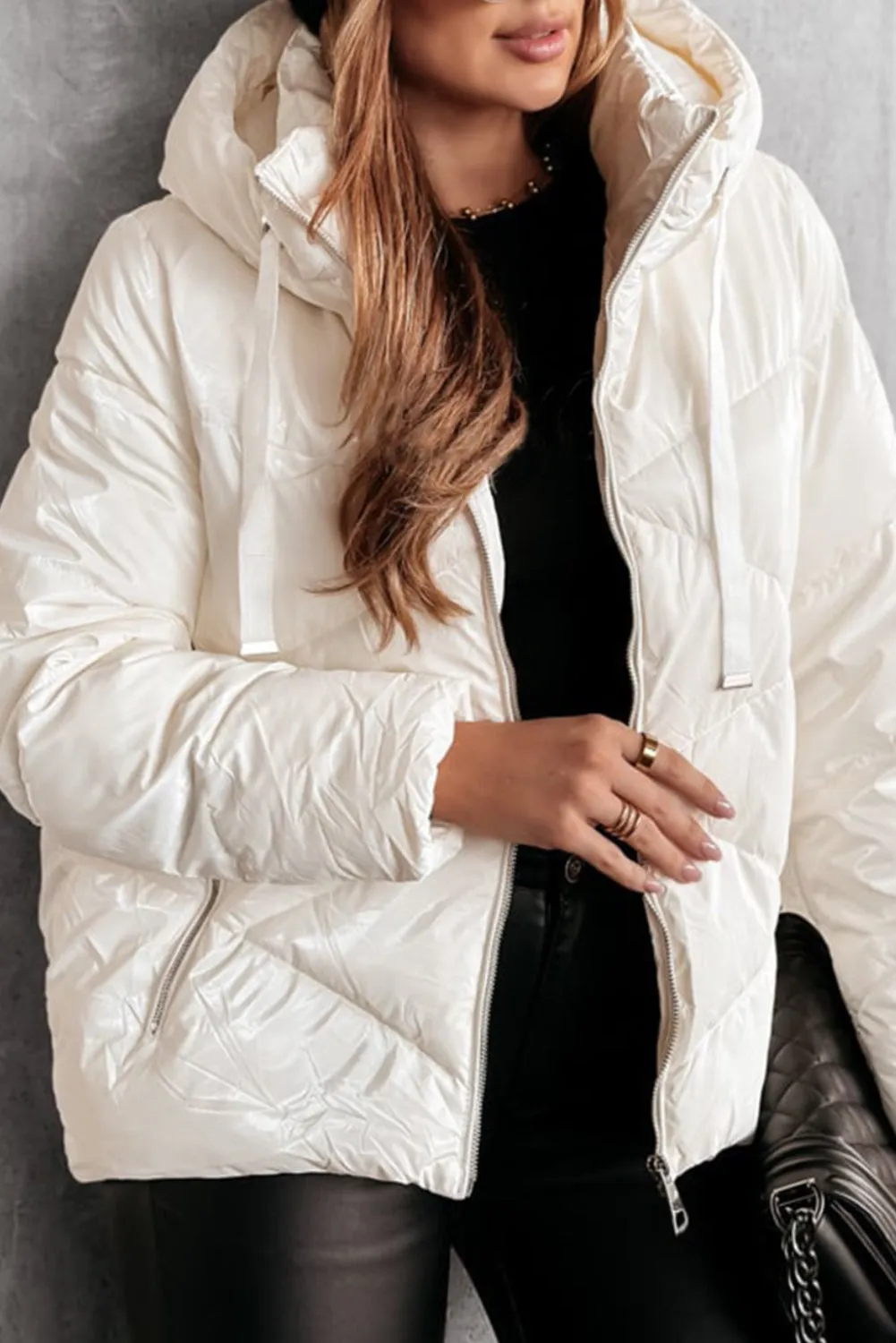 Solid Quilted Hooded Puffer Jacket