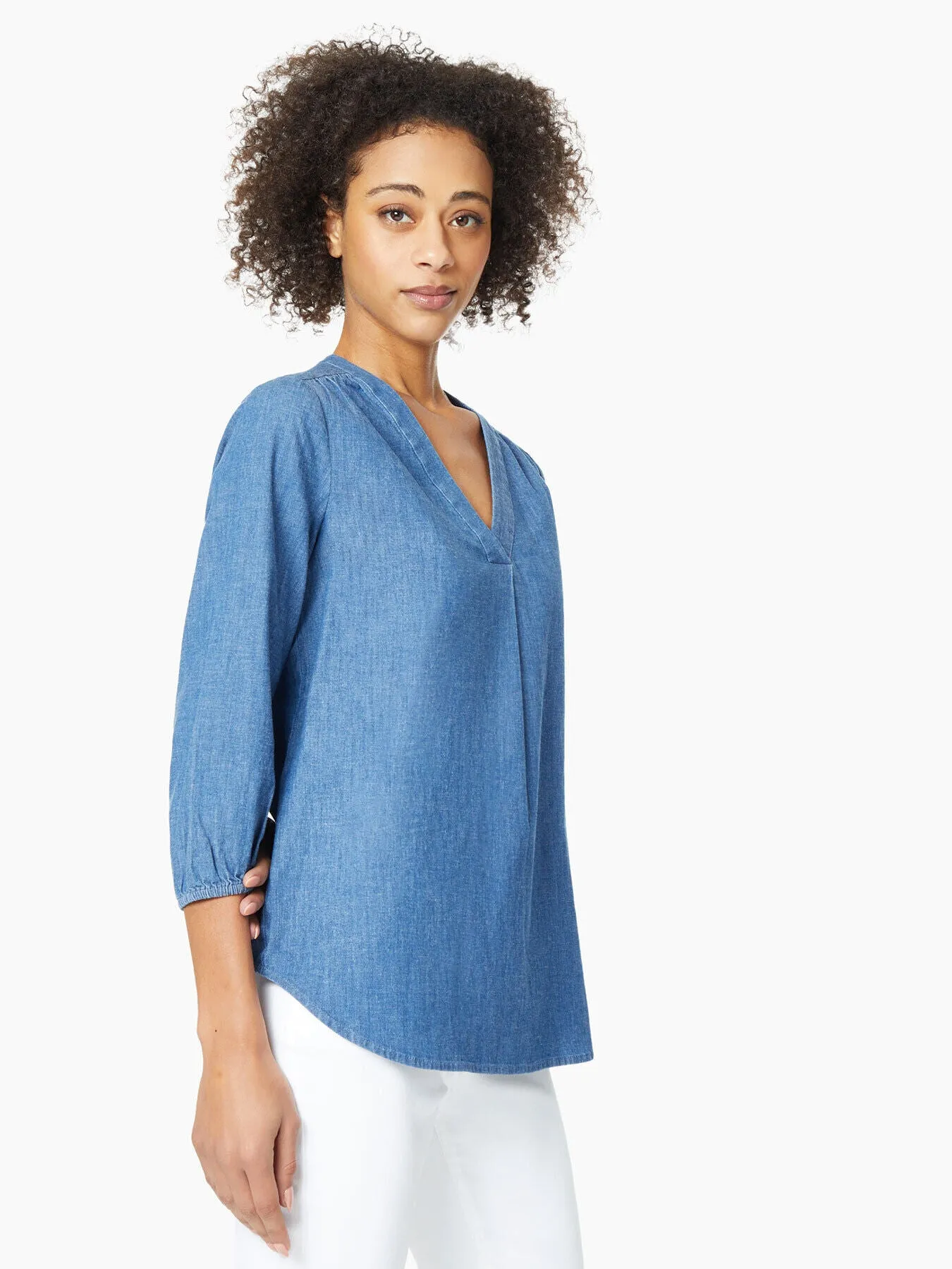 Stretch Denim V-Neck Kelly Blouse