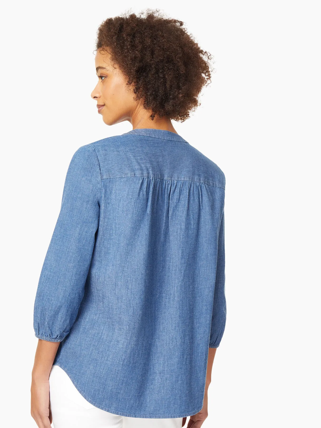 Stretch Denim V-Neck Kelly Blouse