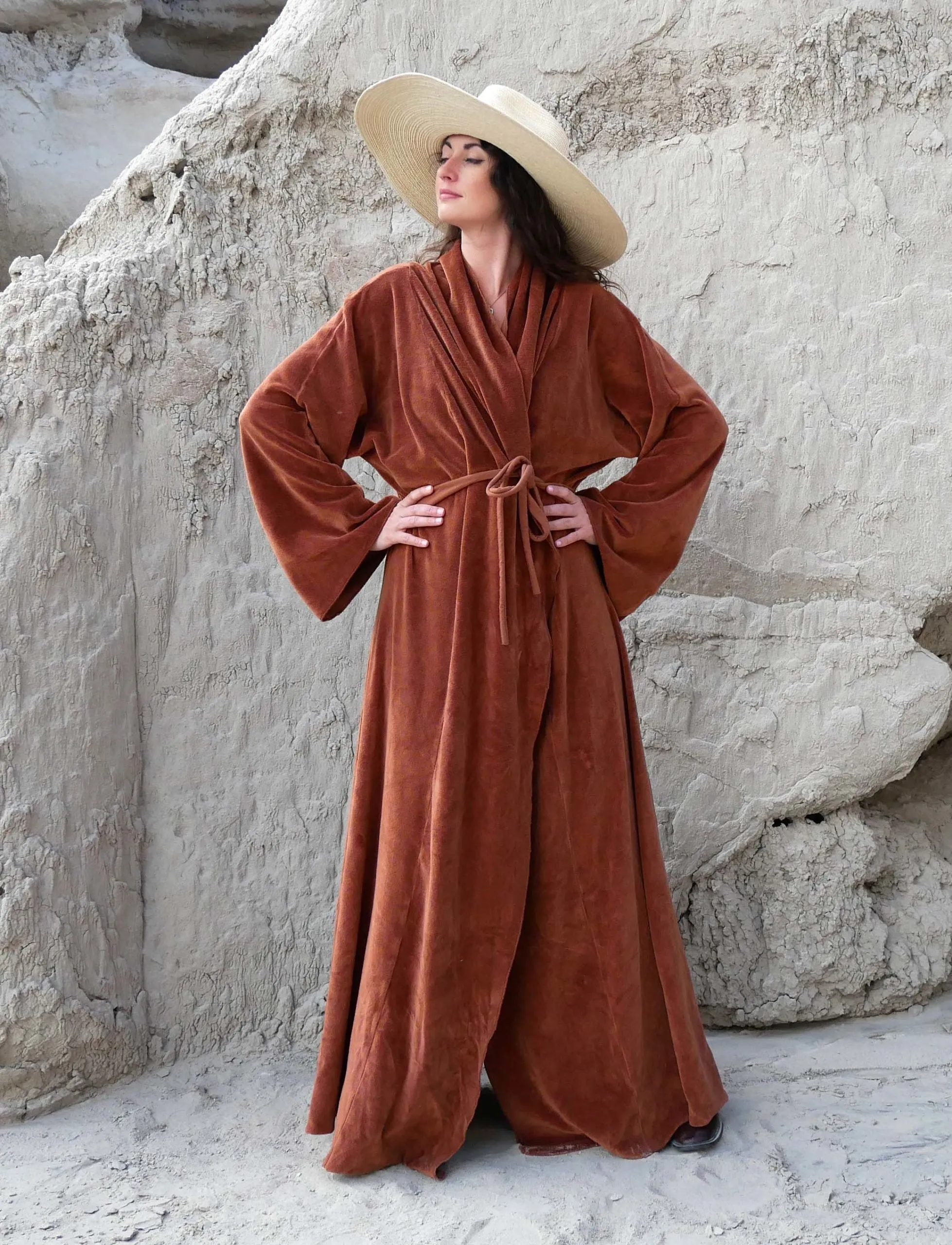 VELOUR Kimono Belted Long Jacket