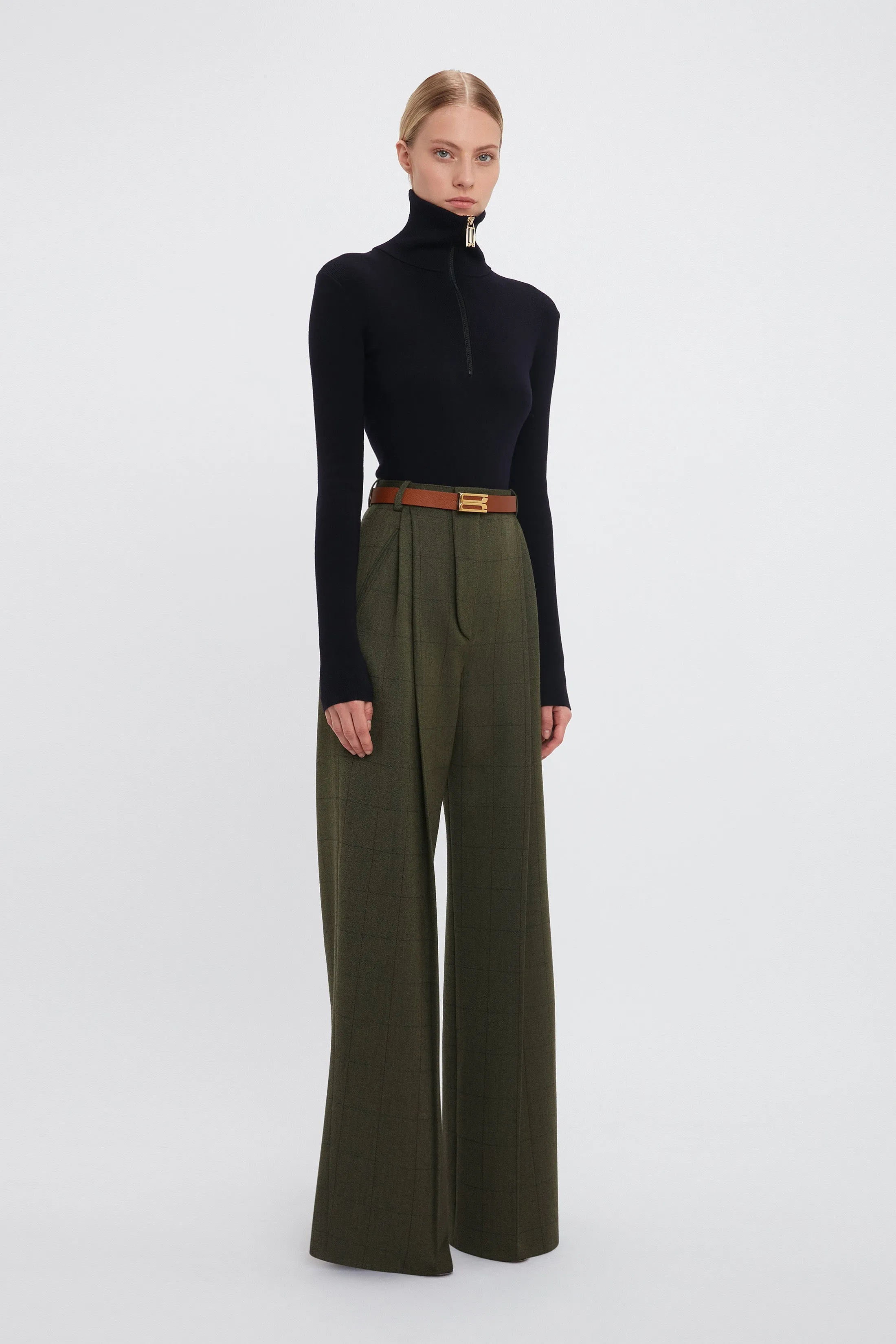 Wide Leg Trouser In Dark Fern Check