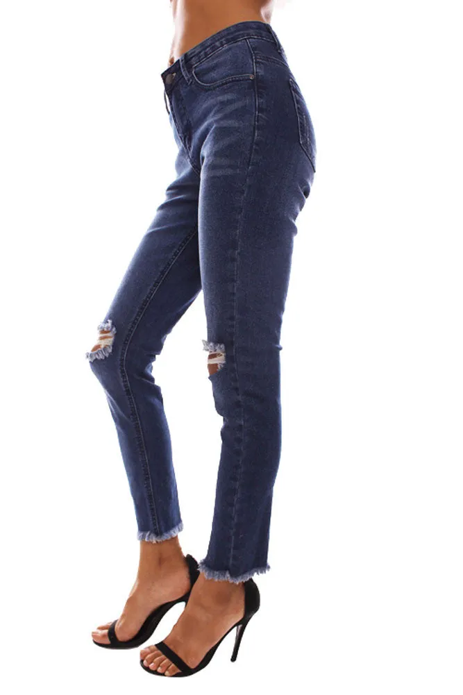 Women's Cut and Frayed Skinny Fit Jeans