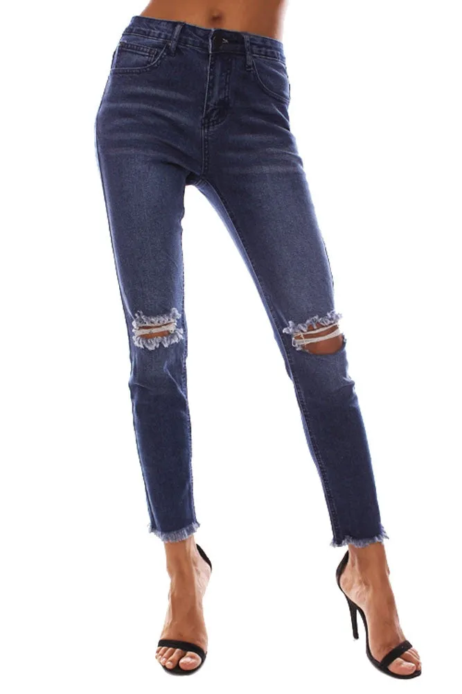 Women's Cut and Frayed Skinny Fit Jeans