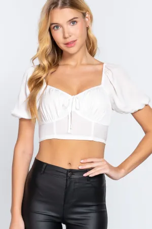 Women's Short Slv Shirring Satin Crop Top