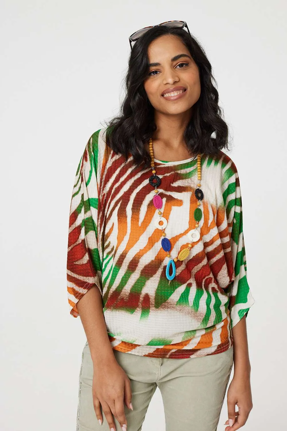 Zebra Print Loose Fit Batwing Top